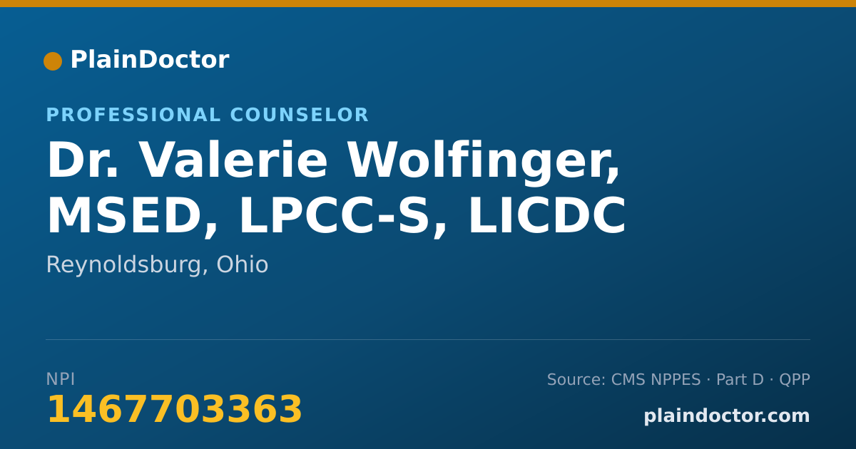 Shareable card for Valerie Wolfinger, MSED, LPCC-S, LICDC - Professional Counselor, Reynoldsburg, OH