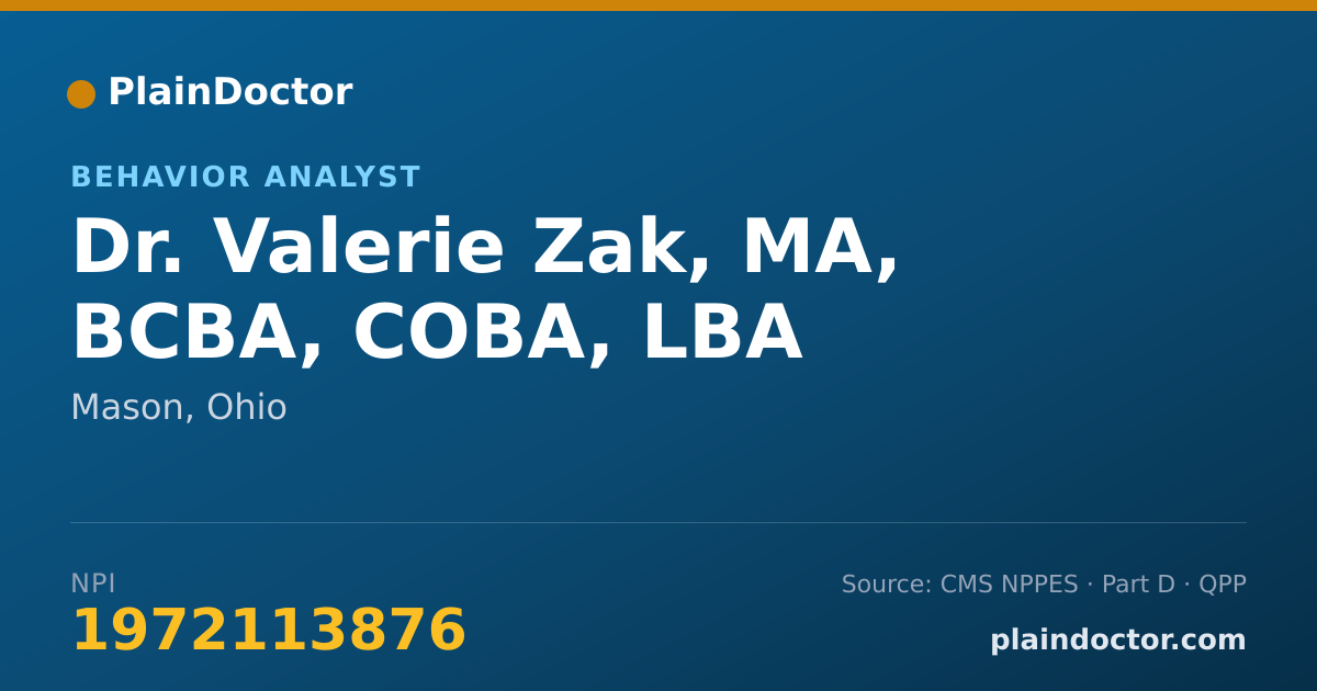 Shareable card for Valerie Zak, MA, BCBA, COBA, LBA - Behavior Analyst, Mason, OH
