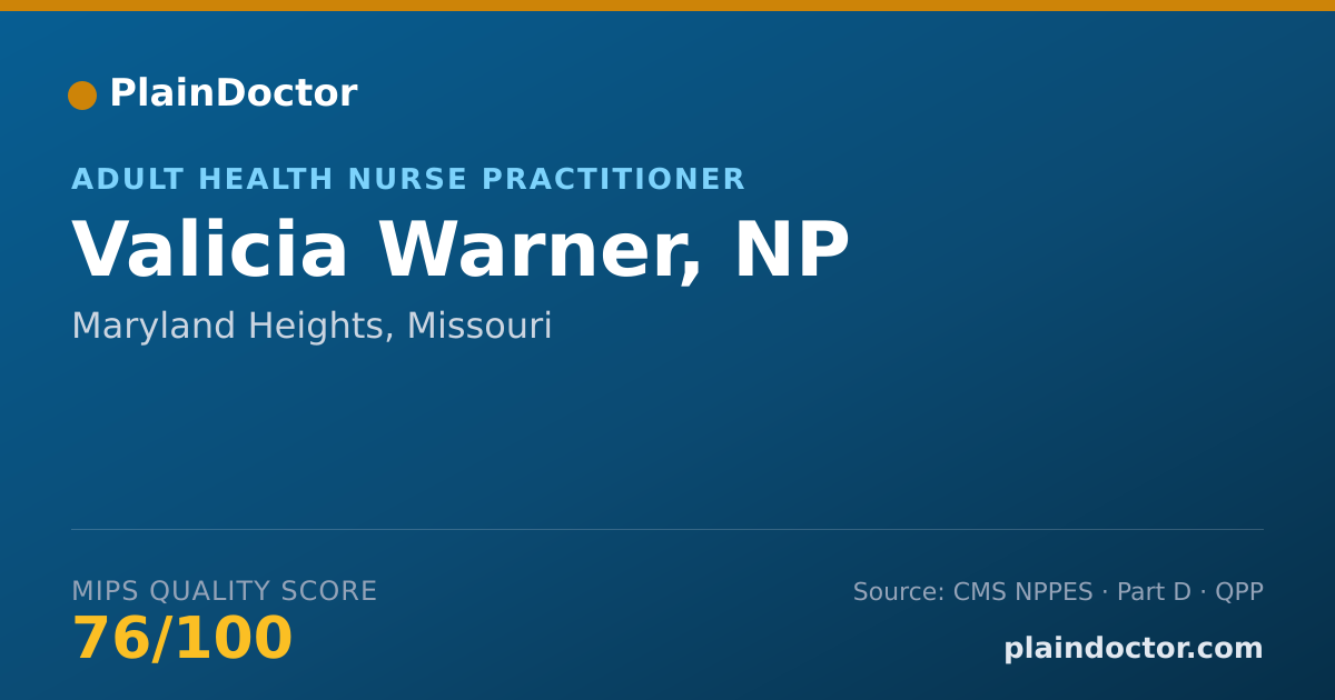 Shareable card for Valicia Warner, NP - Adult Health Nurse Practitioner, Maryland Heights, MO