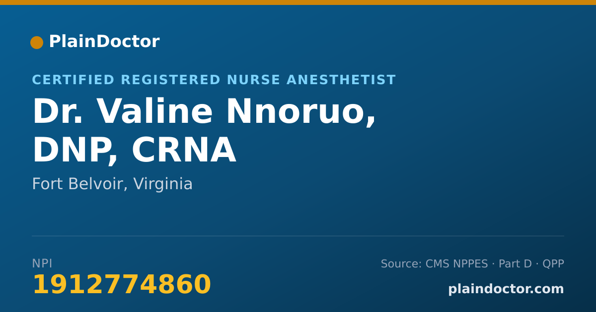 Shareable card for Valine Nnoruo, DNP, CRNA - Certified Registered Nurse Anesthetist, Fort Belvoir, VA