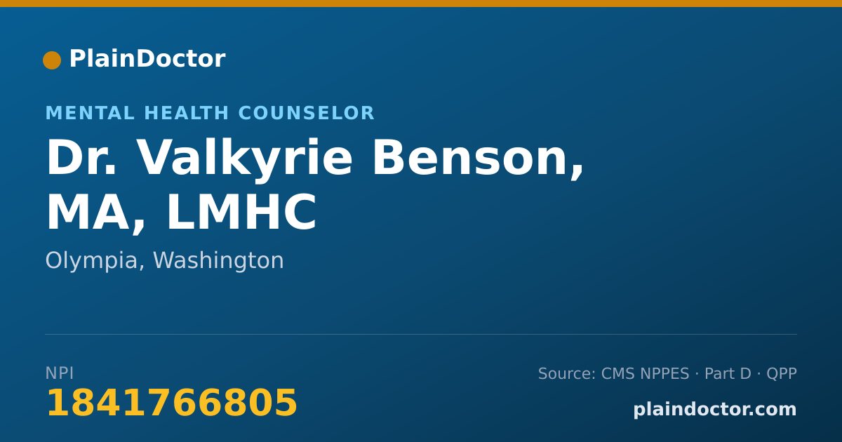 Shareable card for Valkyrie Benson, MA, LMHC - Mental Health Counselor, Olympia, WA