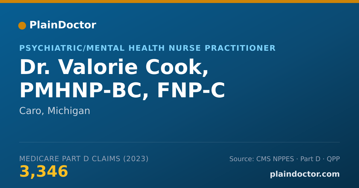 Shareable card for Valorie Cook, PMHNP-BC, FNP-C - Psychiatric/Mental Health Nurse Practitioner, Caro, MI