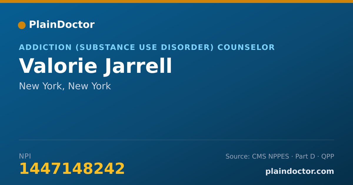Shareable card for Valorie Jarrell - Addiction (Substance Use Disorder) Counselor, New York, NY