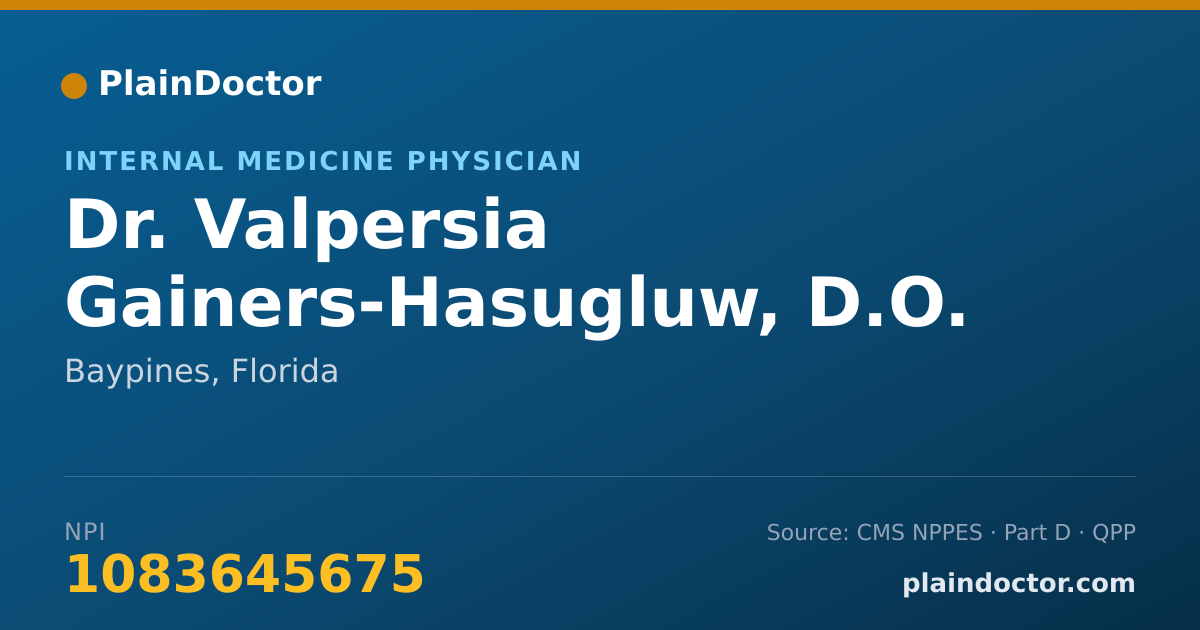 Shareable card for Valpersia Gainers-Hasugluw, D.O. - Internal Medicine Physician, Baypines, FL