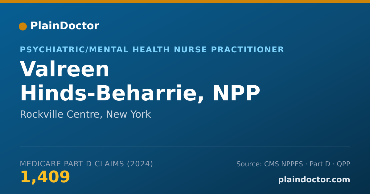 Shareable card for Valreen Hinds-Beharrie, NPP - Psychiatric/Mental Health Nurse Practitioner, Rockville Centre, NY