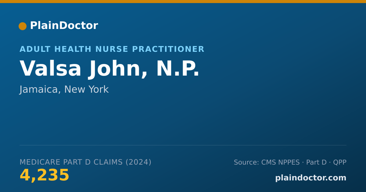 Shareable card for Valsa John, N.P. - Adult Health Nurse Practitioner, Jamaica, NY