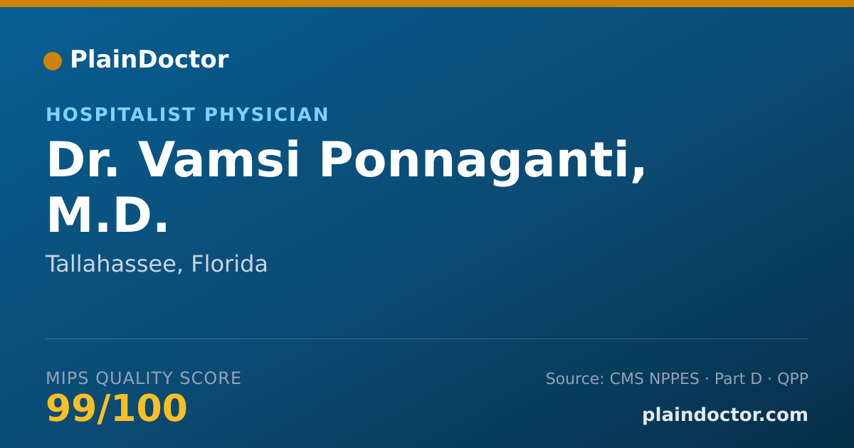 Shareable card for Vamsi Ponnaganti, M.D. - Hospitalist Physician, Tallahassee, FL
