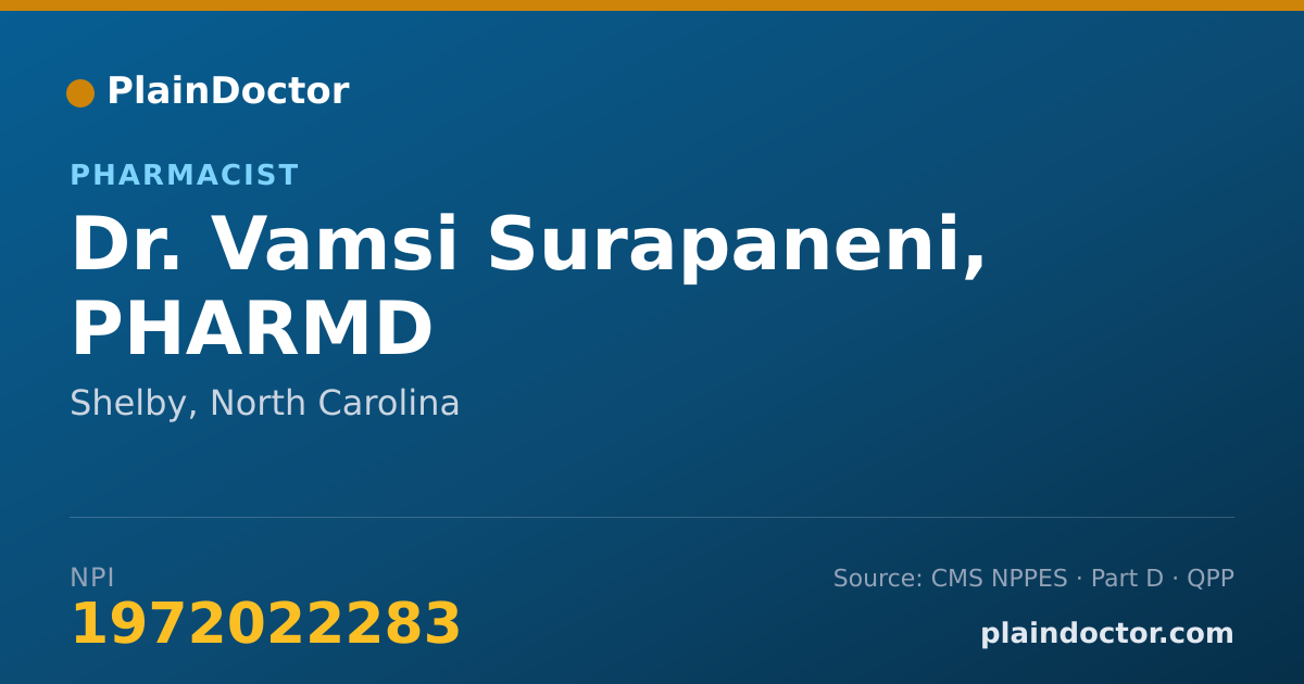 Shareable card for Vamsi Surapaneni, PHARMD - Pharmacist, Shelby, NC
