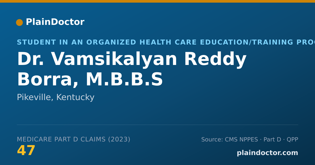 Shareable card for Vamsikalyan Reddy Borra, M.B.B.S - Student in an Organized Health Care Education/Training Program, Pikeville, KY