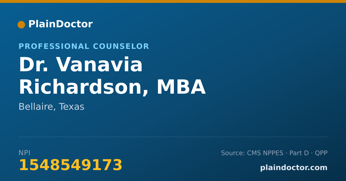 Shareable card for Vanavia Richardson, MBA - Professional Counselor, Bellaire, TX