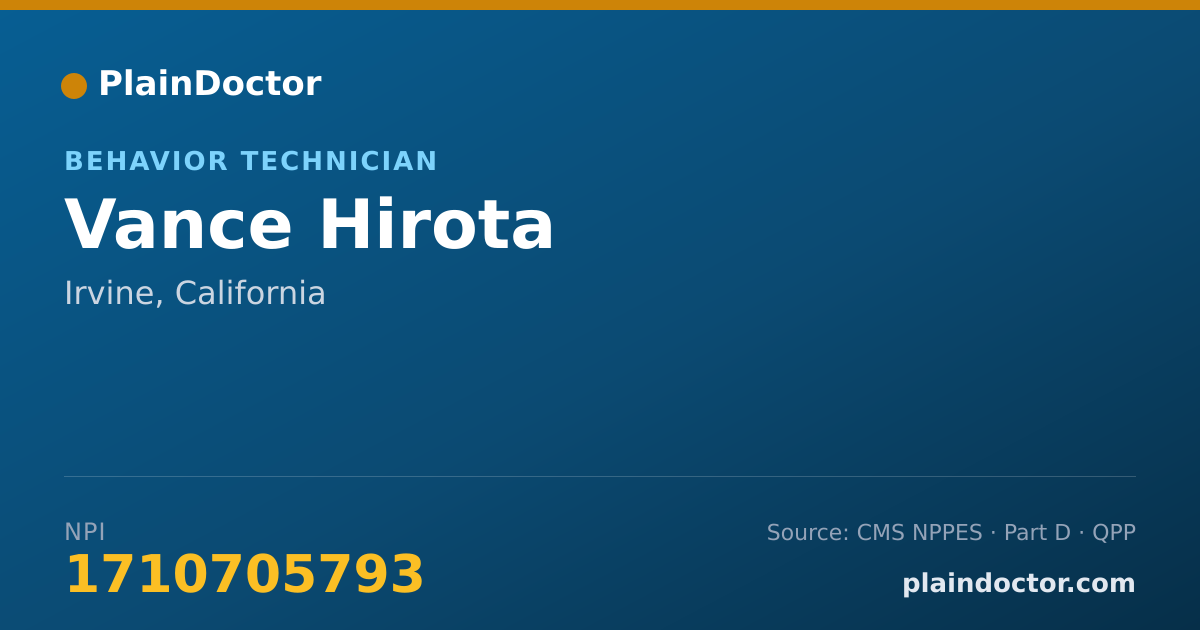 Shareable card for Vance Hirota - Behavior Technician, Irvine, CA