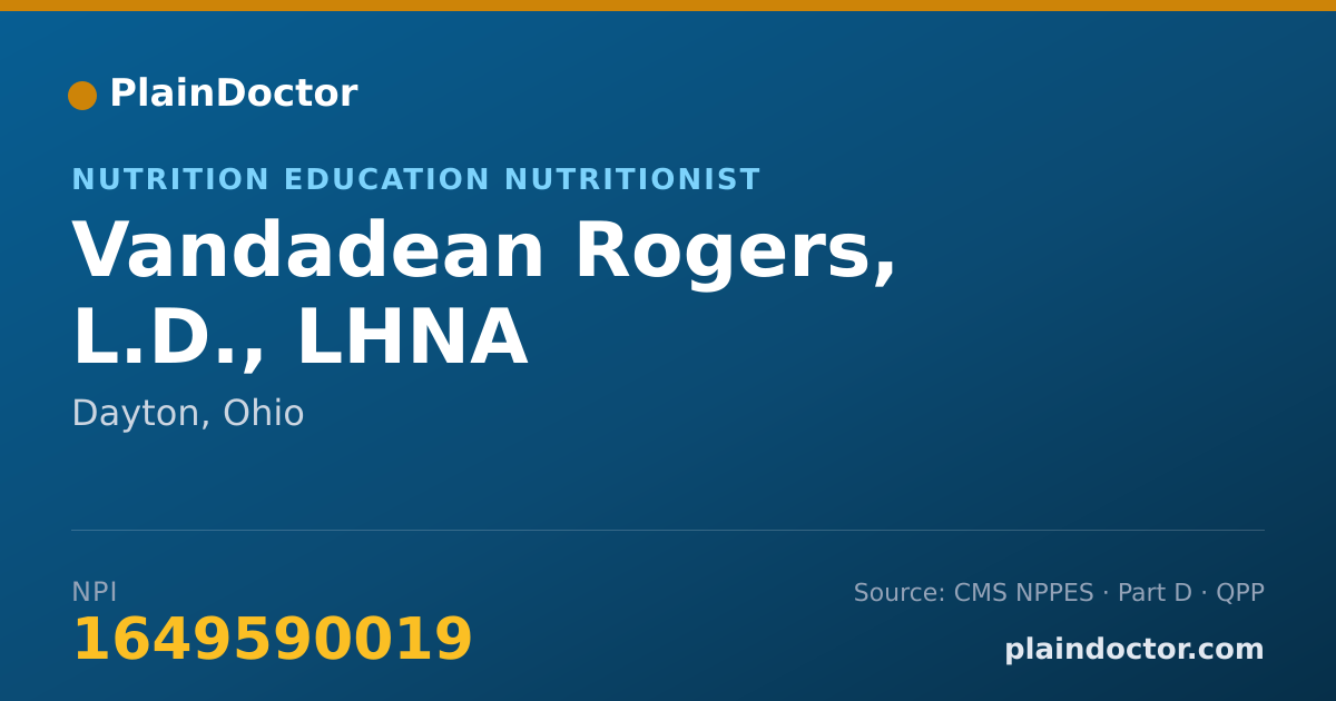 Shareable card for Vandadean Rogers, L.D., LHNA - Nutrition Education Nutritionist, Dayton, OH