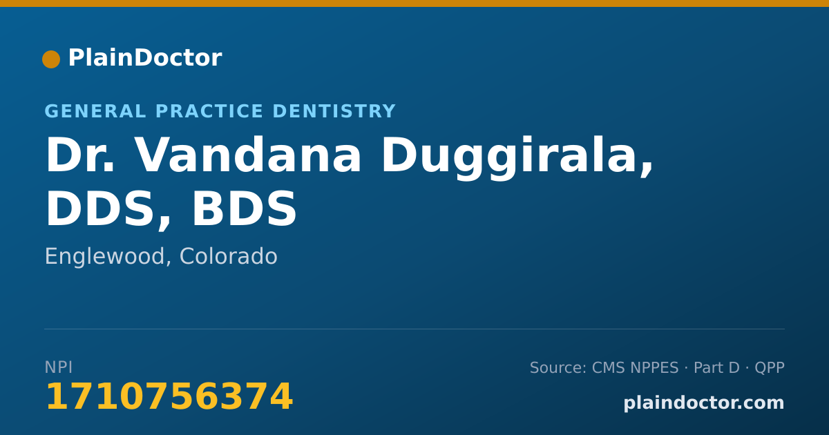 Shareable card for Vandana Duggirala, DDS, BDS - General Practice Dentistry, Englewood, CO