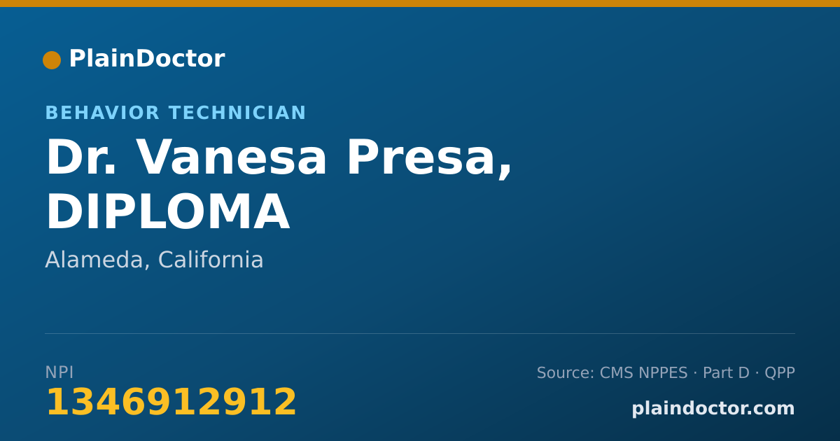 Shareable card for Vanesa Presa, DIPLOMA - Behavior Technician, Alameda, CA
