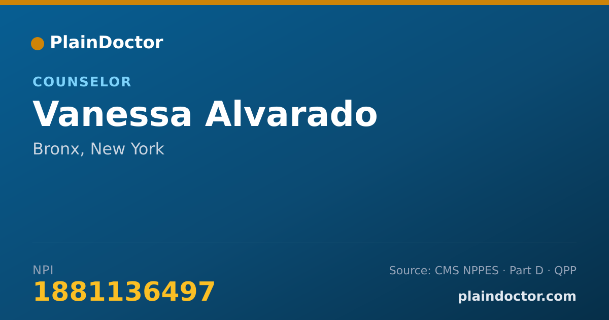 Shareable card for Vanessa Alvarado - Counselor, Bronx, NY