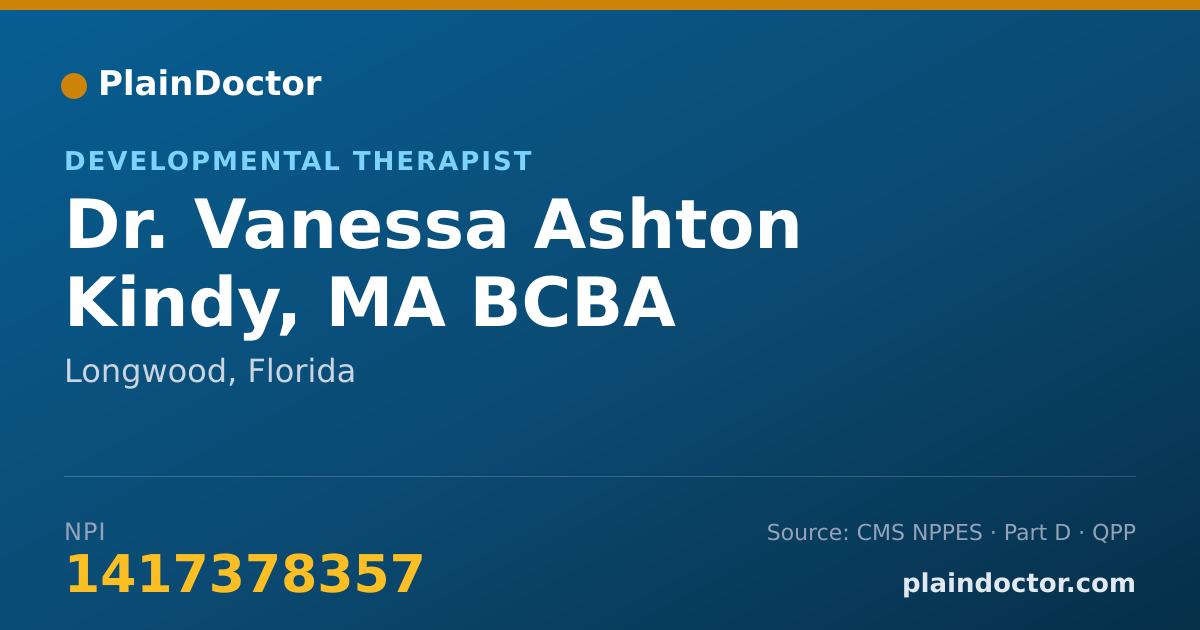 Shareable card for Vanessa Ashton Kindy, MA BCBA - Developmental Therapist, Longwood, FL