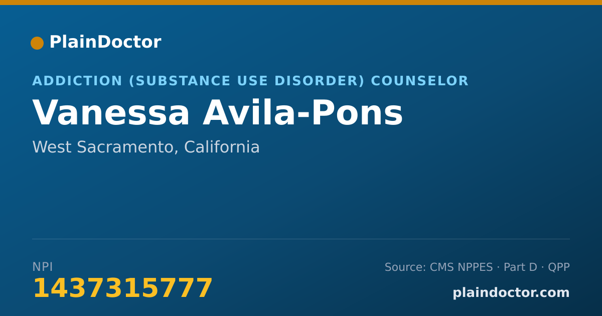 Shareable card for Vanessa Avila-Pons - Addiction (Substance Use Disorder) Counselor, West Sacramento, CA