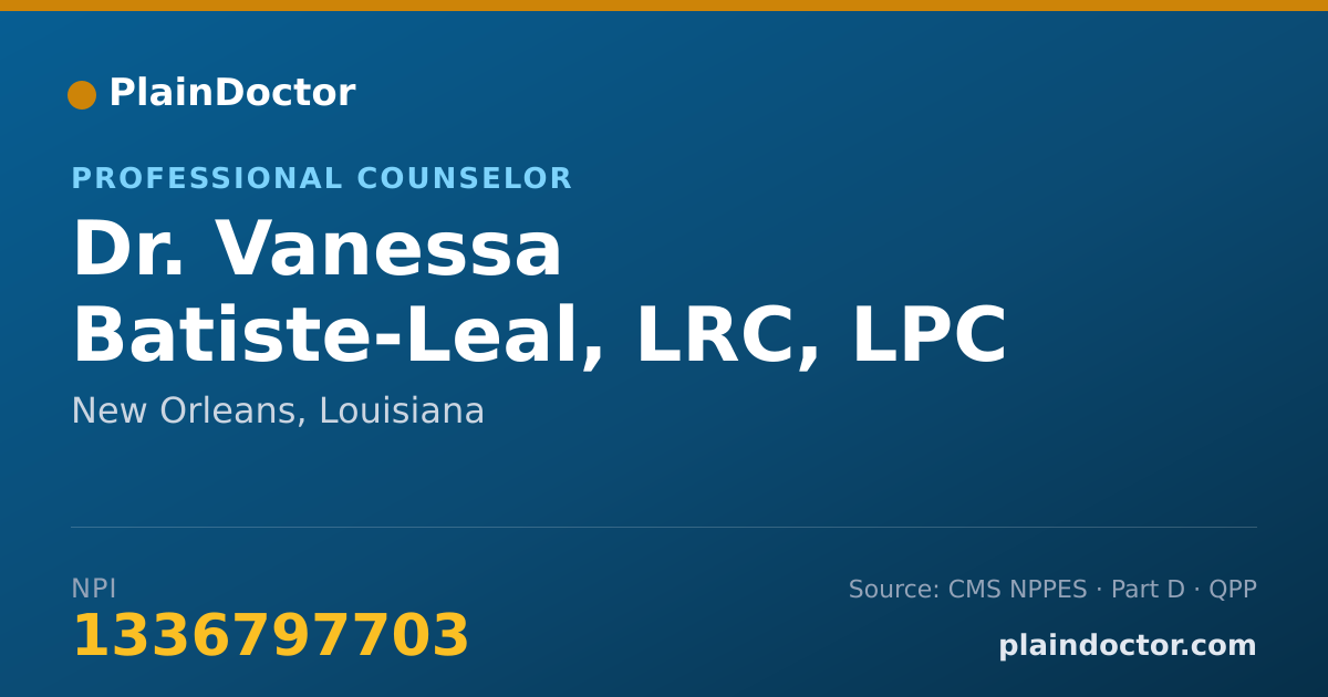 Shareable card for Vanessa Batiste-Leal, LRC, LPC - Professional Counselor, New Orleans, LA