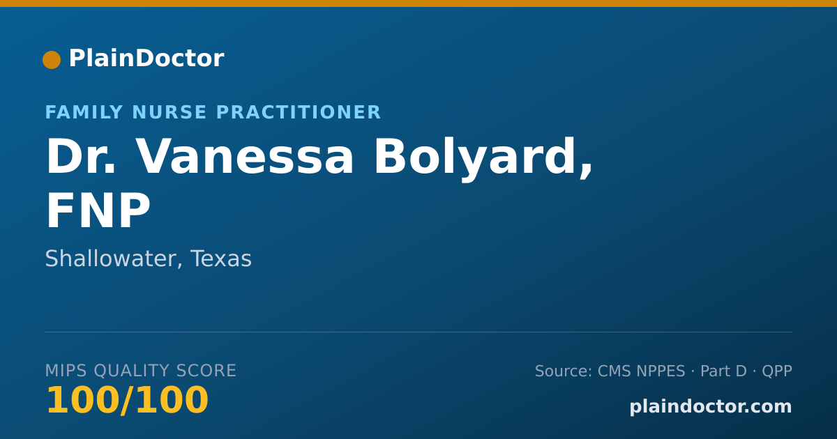 Shareable card for Vanessa Bolyard, FNP - Family Nurse Practitioner, Shallowater, TX