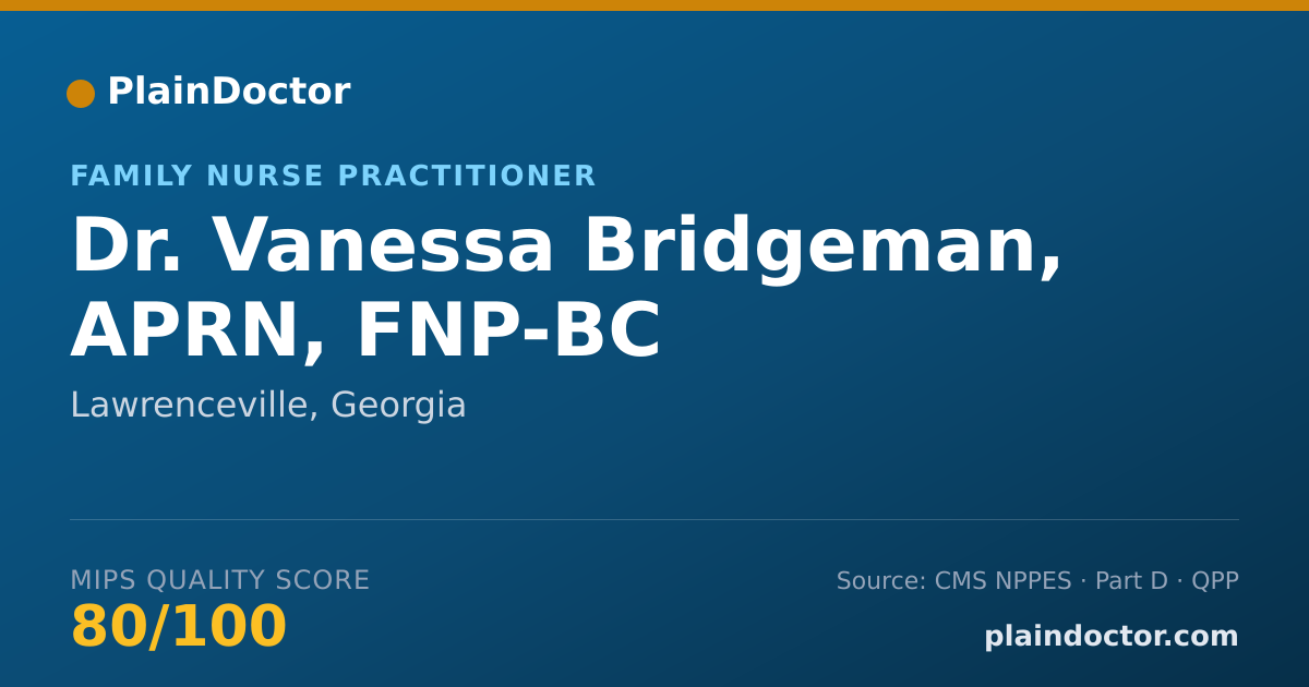 Shareable card for Vanessa Bridgeman, APRN, FNP-BC - Family Nurse Practitioner, Lawrenceville, GA