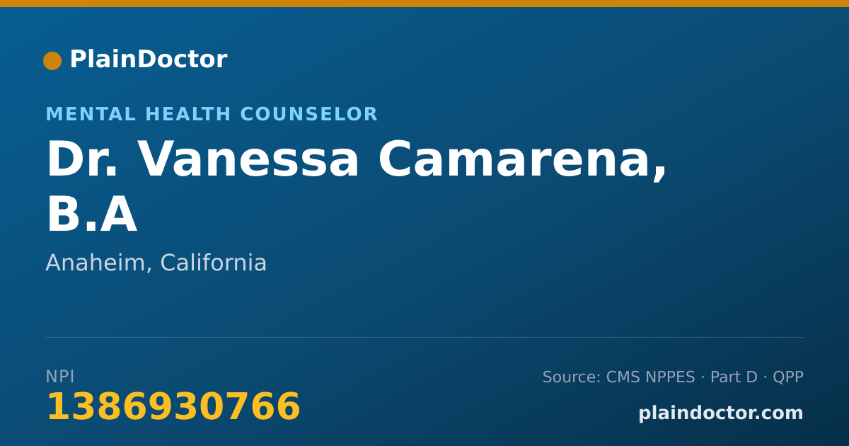 Shareable card for Vanessa Camarena, B.A - Mental Health Counselor, Anaheim, CA