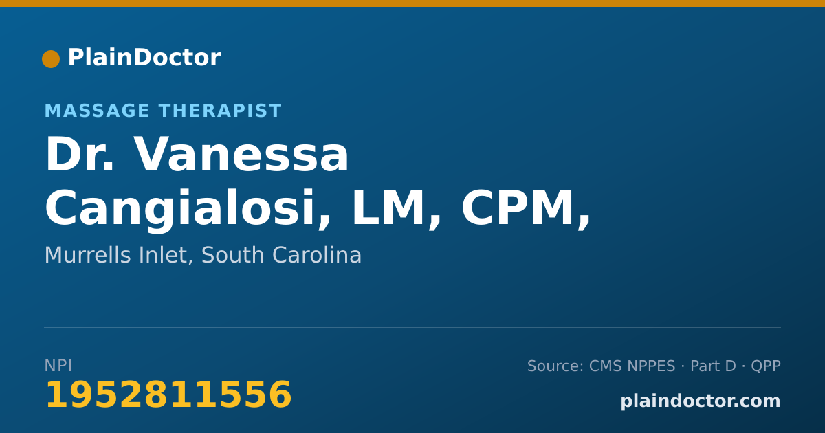 Shareable card for Vanessa Cangialosi, LM, CPM, LMT - Massage Therapist, Murrells Inlet, SC