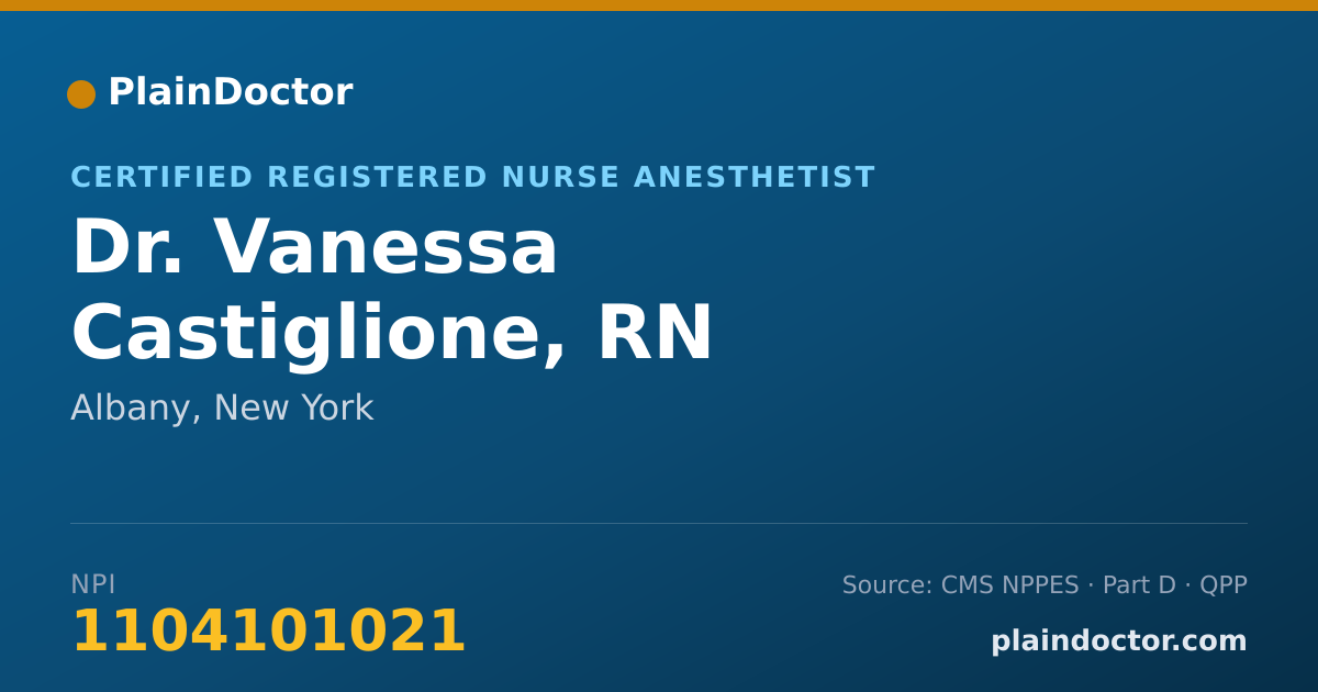 Shareable card for Vanessa Castiglione, RN - Certified Registered Nurse Anesthetist, Albany, NY