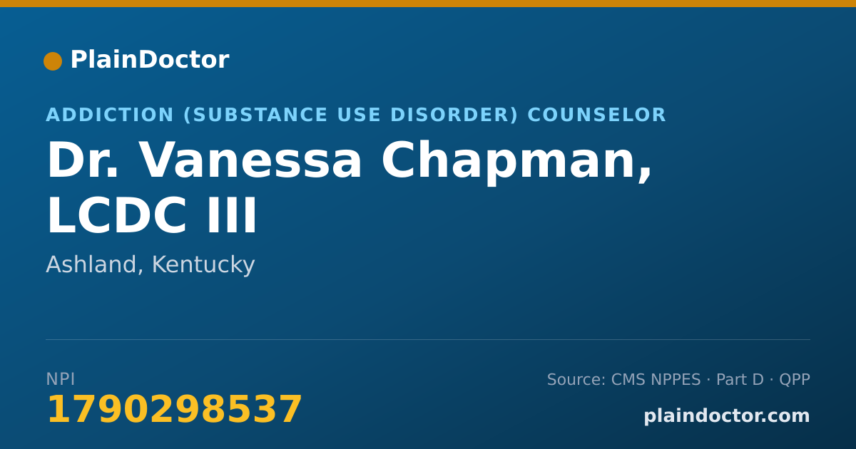 Shareable card for Vanessa Chapman, LCDC III - Addiction (Substance Use Disorder) Counselor, Ashland, KY