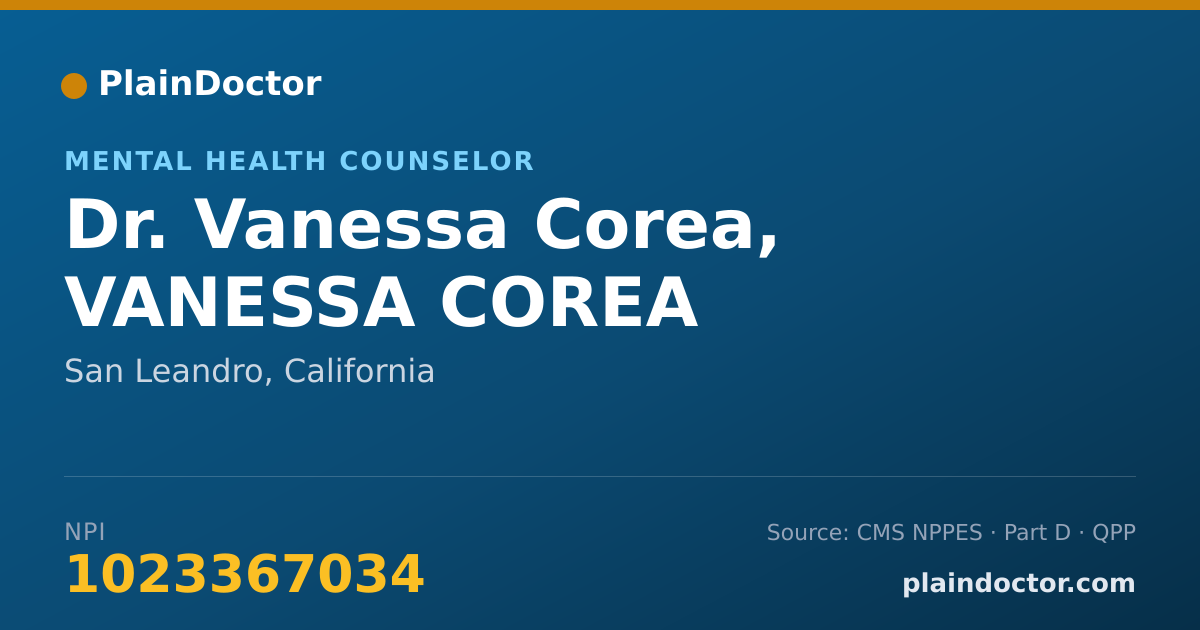Shareable card for Vanessa Corea, VANESSA COREA - Mental Health Counselor, San Leandro, CA