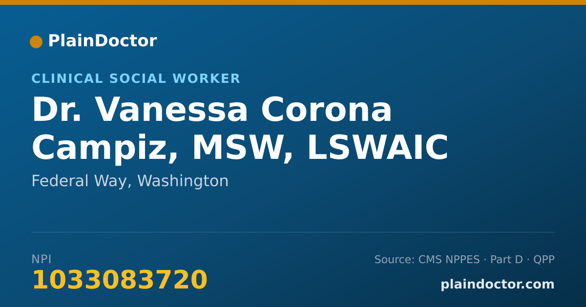 Shareable card for Vanessa Corona Campiz, MSW, LSWAIC - Clinical Social Worker, Federal Way, WA