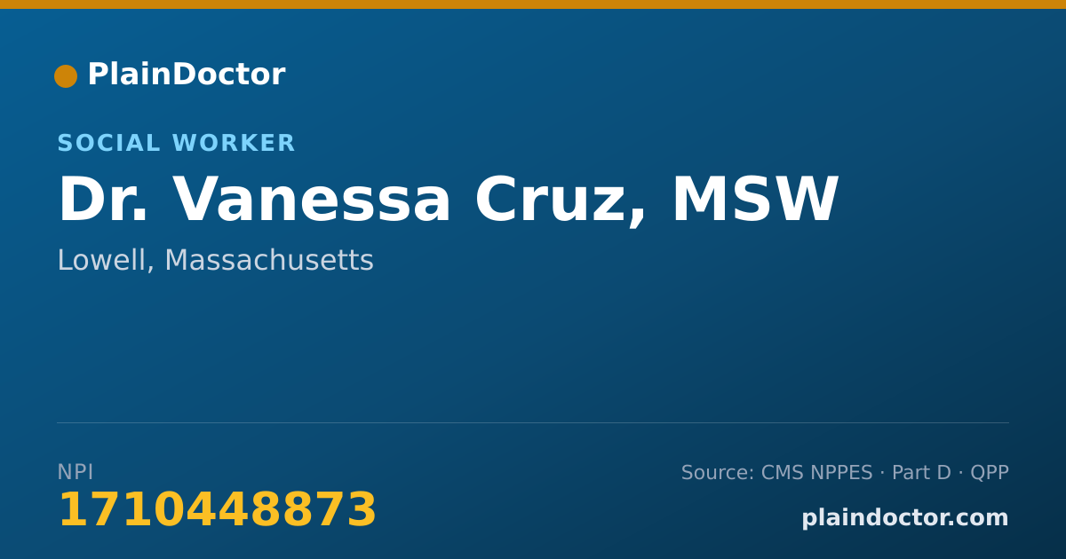 Shareable card for Vanessa Cruz, MSW - Social Worker, Lowell, MA