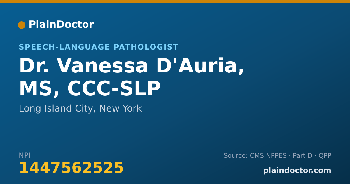 Shareable card for Vanessa D'Auria, MS, CCC-SLP - Speech-Language Pathologist, Long Island City, NY