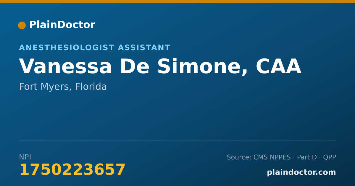 Shareable card for Vanessa De Simone, CAA - Anesthesiologist Assistant, Fort Myers, FL