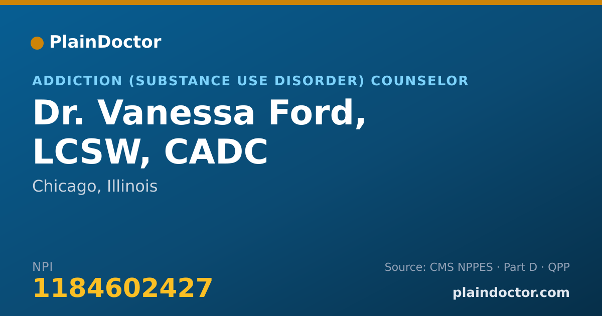 Shareable card for Vanessa Ford, LCSW, CADC - Addiction (Substance Use Disorder) Counselor, Chicago, IL