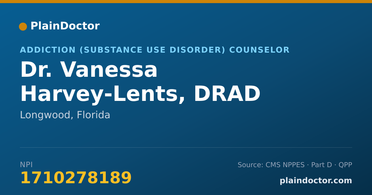 Shareable card for Vanessa Harvey-Lents, DRAD - Addiction (Substance Use Disorder) Counselor, Longwood, FL