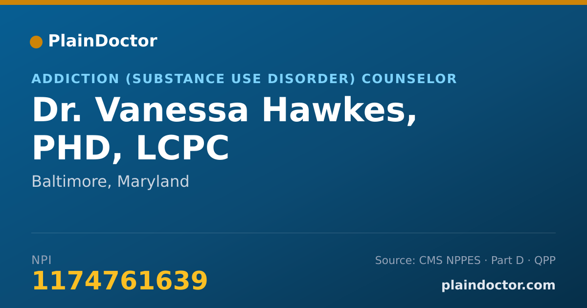 Shareable card for Vanessa Hawkes, PHD, LCPC - Addiction (Substance Use Disorder) Counselor, Baltimore, MD