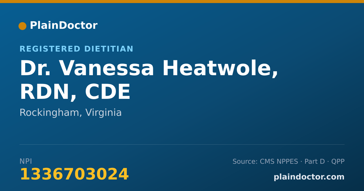 Shareable card for Vanessa Heatwole, RDN, CDE - Registered Dietitian, Rockingham, VA