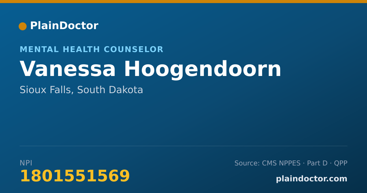 Shareable card for Vanessa Hoogendoorn - Mental Health Counselor, Sioux Falls, SD