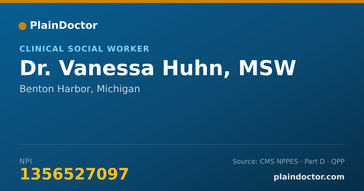 Shareable card for Vanessa Huhn, MSW - Clinical Social Worker, Benton Harbor, MI