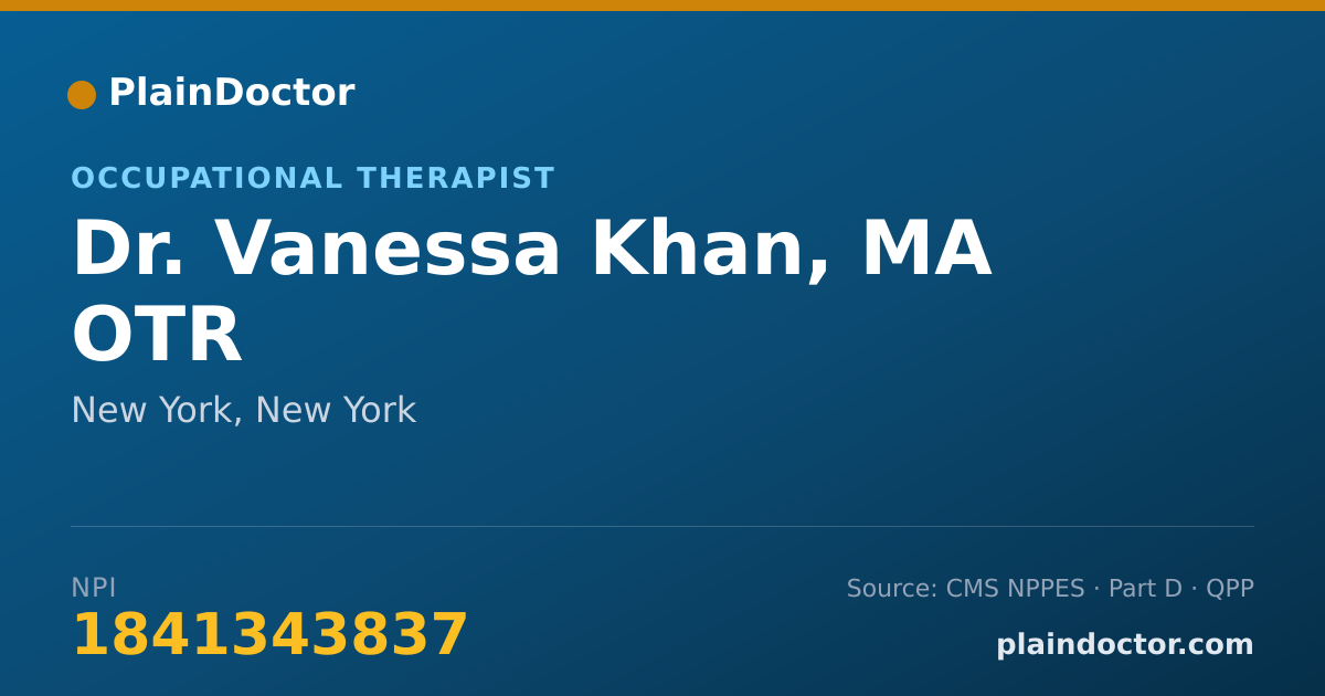 Shareable card for Vanessa Khan, MA OTR - Occupational Therapist, New York, NY