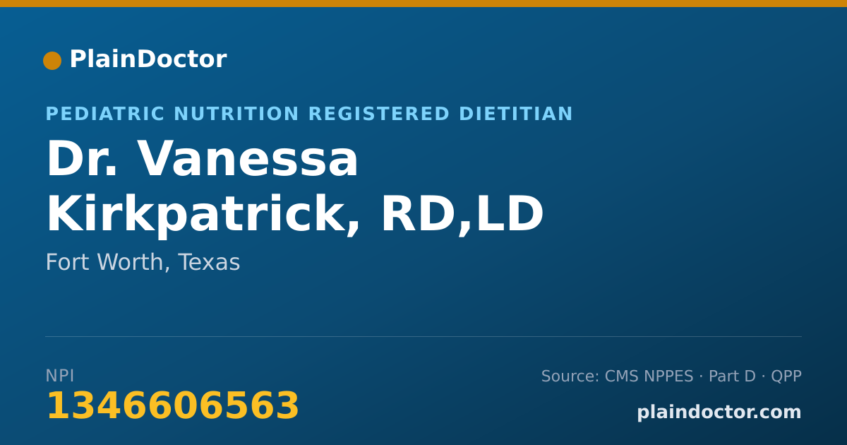 Shareable card for Vanessa Kirkpatrick, RD,LD - Pediatric Nutrition Registered Dietitian, Fort Worth, TX