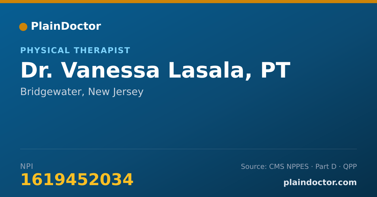 Shareable card for Vanessa Lasala, PT - Physical Therapist, Bridgewater, NJ