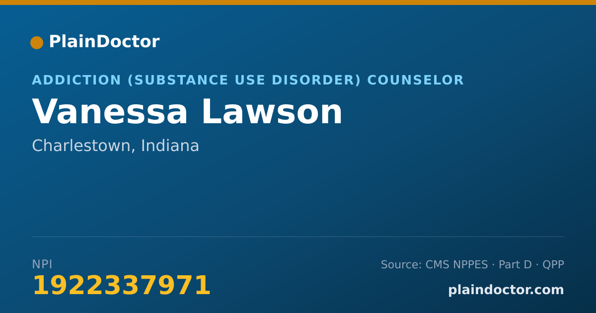 Shareable card for Vanessa Lawson - Addiction (Substance Use Disorder) Counselor, Charlestown, IN