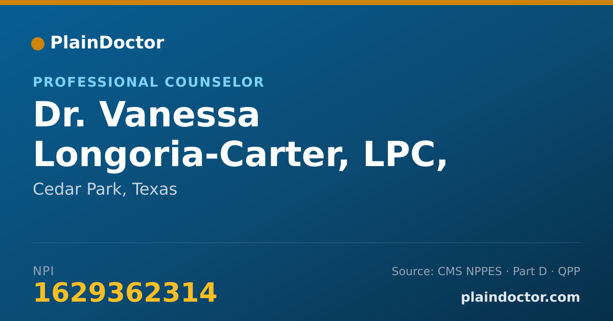 Shareable card for Vanessa Longoria-Carter, LPC, LMFT - Professional Counselor, Cedar Park, TX