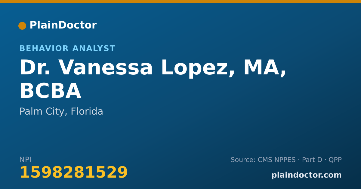 Shareable card for Vanessa Lopez, MA, BCBA - Behavior Analyst, Palm City, FL