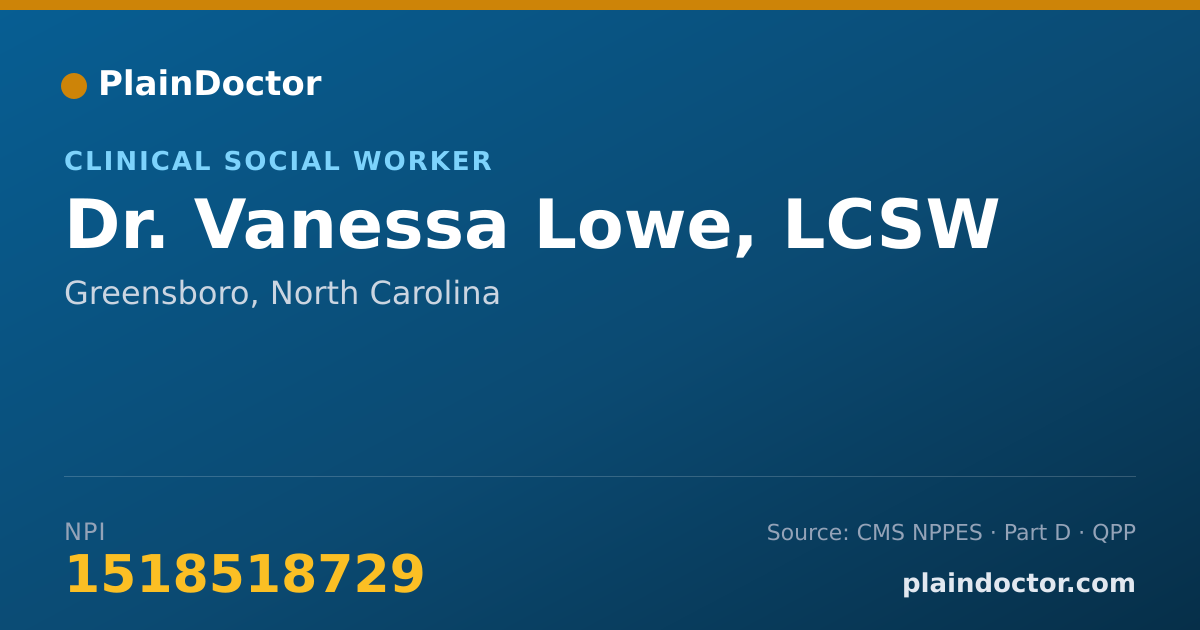 Shareable card for Vanessa Lowe, LCSW - Clinical Social Worker, Greensboro, NC