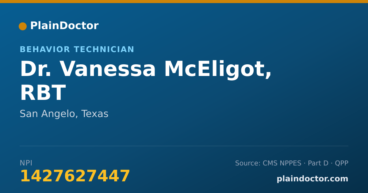 Shareable card for Vanessa McEligot, RBT - Behavior Technician, San Angelo, TX
