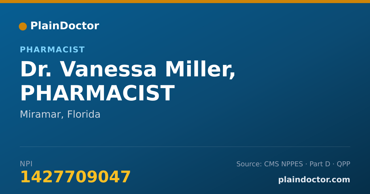 Shareable card for Vanessa Miller, PHARMACIST - Pharmacist, Miramar, FL