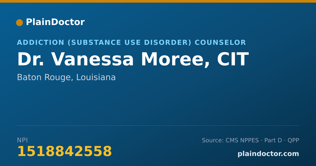 Shareable card for Vanessa Moree, CIT - Addiction (Substance Use Disorder) Counselor, Baton Rouge, LA