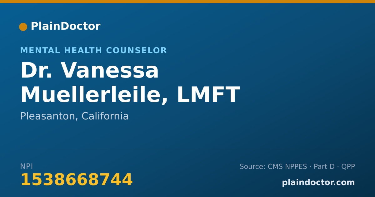 Shareable card for Vanessa Muellerleile, LMFT - Mental Health Counselor, Pleasanton, CA